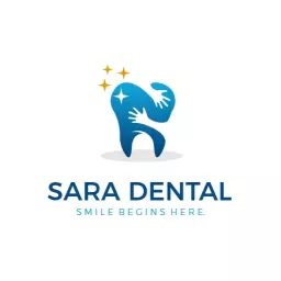 Blue Tooth Icon and Sparkles Representing Dental Care Logo Template
