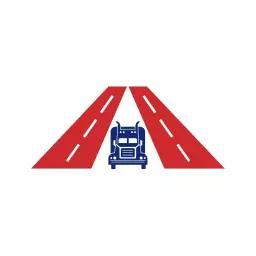 Blue Truck Icon on Bold Red Asphalt Roads Transportation Logo Template