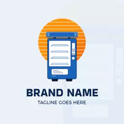 Blue Vending Machine Design with Orange Background Logo Template