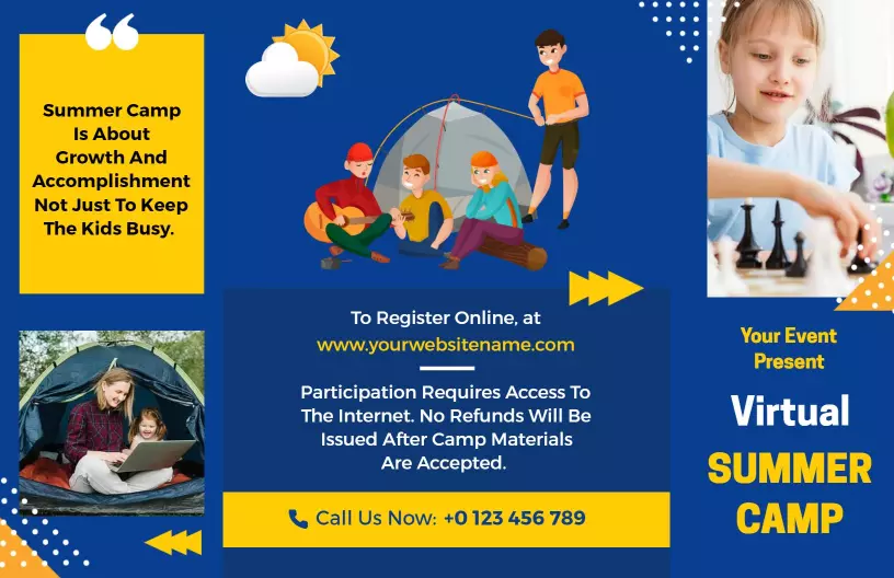 Blue Virtual Summer Camp Activities and Registration Brochure Template