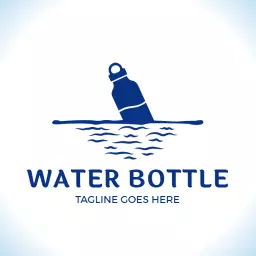 Blue Water Bottle Design with Waves and Active Lifestyle Logo Template