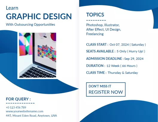 Blue Waves Graphic Design Course Registration Brochure Template