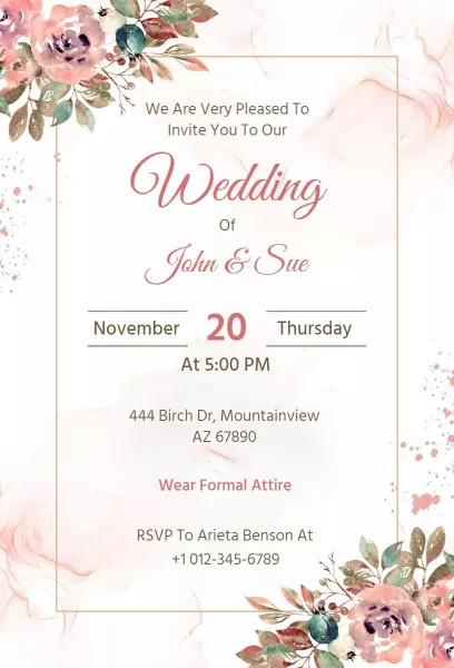 Blush Floral Elegance Wedding Ceremony Invitation Template