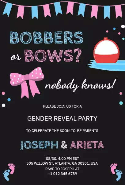 Bobbers or Bows Fun Gender Reveal Party Invitation Template