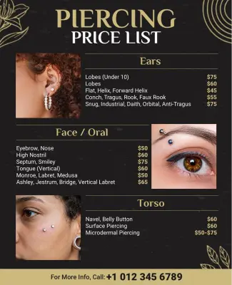 Body Piercing Services Price List Flyer Template