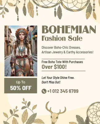 Bohemian Fashion Sale Event Flyer Template