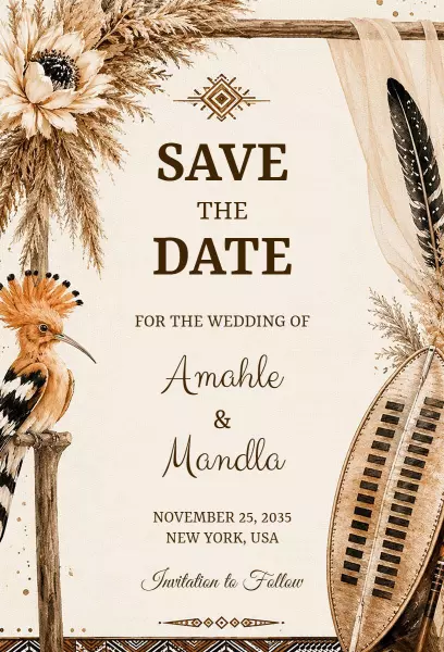 Bohemian Sunflower Rustic Save The Date Wedding Invitation Template