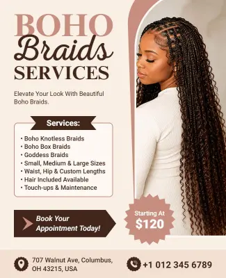 Boho Braids Hair Styling Services Flyer Template