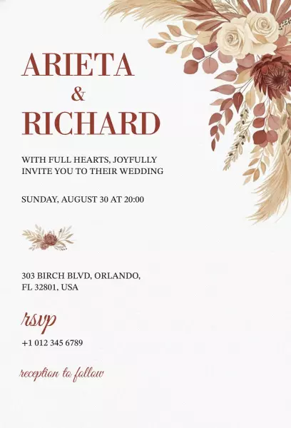 Boho Floral Rustic Wedding Ceremony Celebration Invitation Template