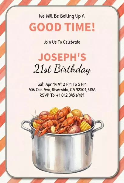 Boiling Seafood Feast 21st Birthday Celebration Invitation Template