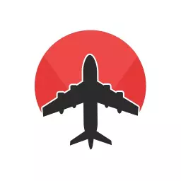 Bold Airplane Silhouette Against Red Setting Sun Logo Template