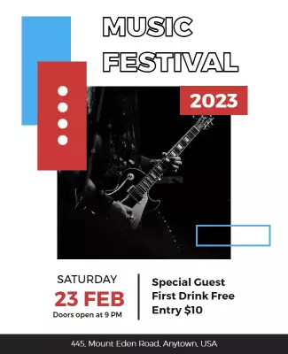 Bold Black and Blue Music Festival Announcement Poster Template