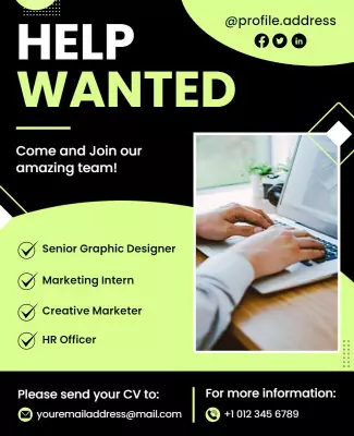 Bold Black and Green Job Recruitment Poster Template