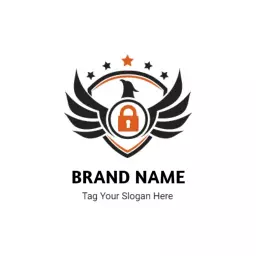 Bold Black and Orange Shield with Wings Security Logo Template