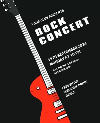 Bold Black and Red Rock Concert Music Event Poster Template