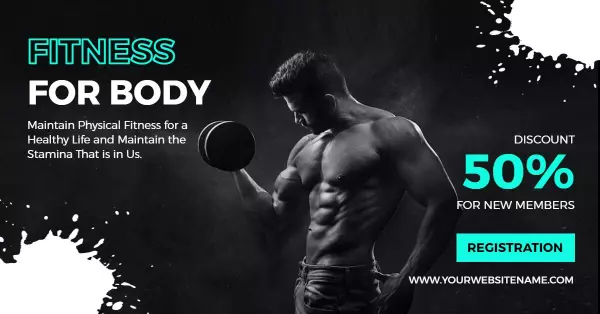 Bold Black and Teal Fitness Promotion for Body Facebook Ad Template