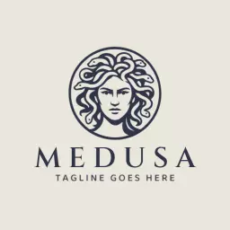 Bold Black and White Medusa Inspired Business Logo Template