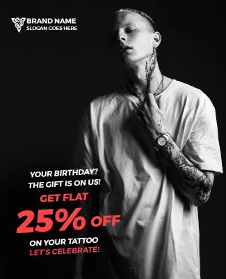 Bold Black and White Tattoo Discount Celebration Poster Template