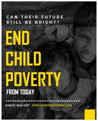 Bold Black and Yellow Child Poverty Awareness Poster Template