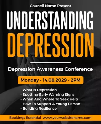 Bold Black and Yellow Depression Awareness Conference Poster Template