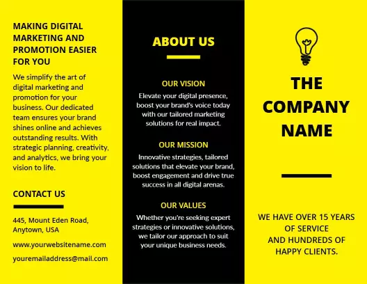 Bold Black and Yellow Digital Marketing Solutions Brochure Template