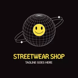 Bold Black and Yellow Planet Design for Streetwear Logo Template