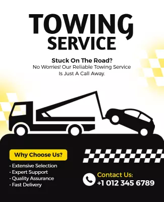 Bold Black and Yellow Towing Service Assistance Poster Template