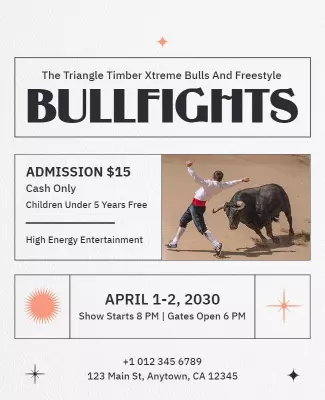 Bold Black Bullfighting Show with Dynamic Action Poster Template