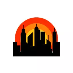 Bold Black City Skyline Against Orange Sunset Logo Template