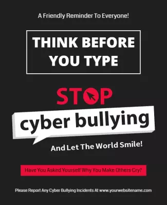 Bold Black Cyber Bullying Awareness Reminder Poster Template