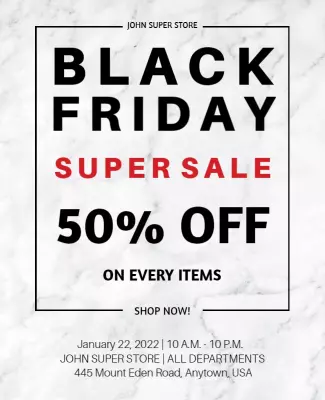 Bold Black Friday Super Sale Announcement Poster Template