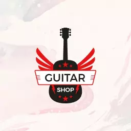 Bold Black Guitar with Red Wings for Guitar Shop Logo Template