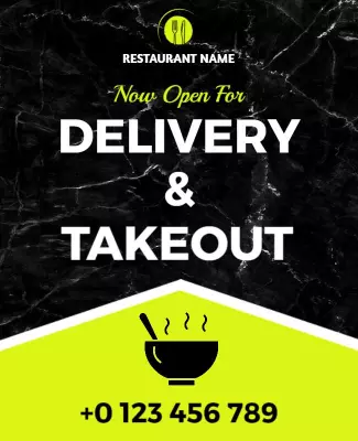 Bold Black Marble Takeout and Delivery Restaurant Poster Template