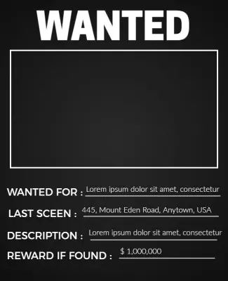 Bold Black Minimalist Missing Person Wanted Poster Template