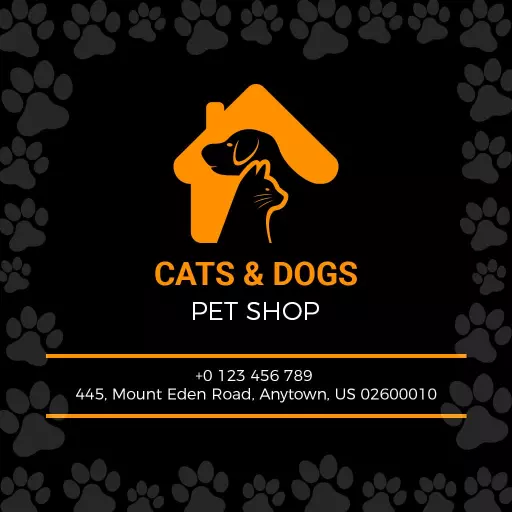 Bold Black Pet Shop Cats And Dogs Business Card Template