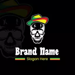 Bold Black Skull with Colorful Hat Celebrating Reggae Culture Logo Template