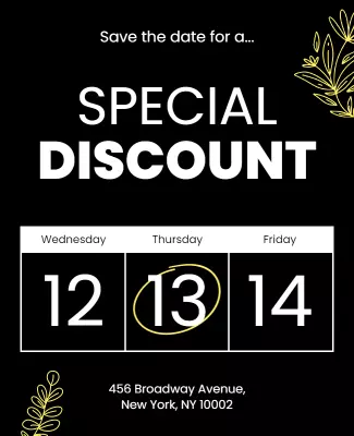 Bold Black Special Discount Event Calendar Poster Template