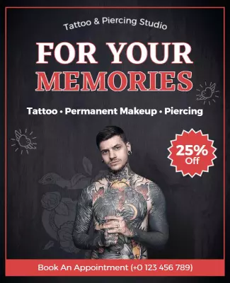 Bold Black Tattoo and Piercing Studio Promotional Poster Template