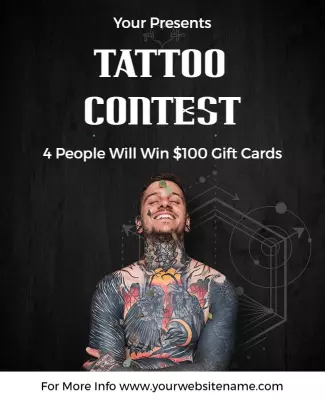 Bold Black Tattoo Contest with Prize Announcement Poster Template