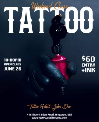 Bold Black Tattoo Weekend Class Event Poster Template