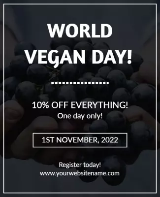 Bold Black World Vegan Day Promotional Discount Poster Template