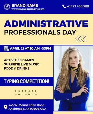 Bold Blue Administrative Professionals Day Event Poster Template