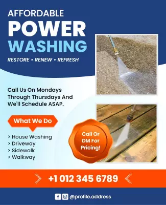 Bold Blue Affordable Power Washing Service Poster Template
