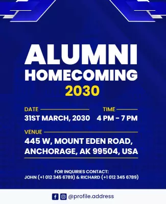 Bold Blue Alumni Homecoming Celebration Poster Template