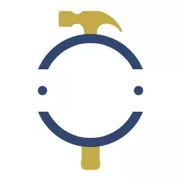 Bold Blue and Gold Circle with Hammer Symbolizing Craftsmanship Logo Template