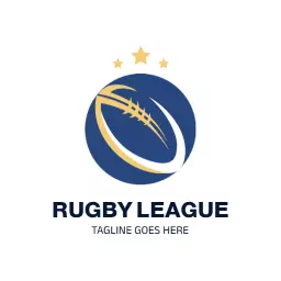 Bold Blue and Gold Rugby League Logo Featuring Dynamic Design Logo Template