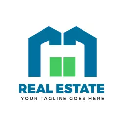 Bold Blue and Green Home Design Signifying Real Estate Logo Template