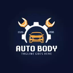 Bold Blue and Orange Auto Body Service Empowering Repairs Logo Template