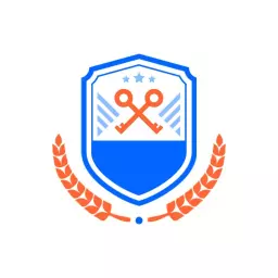 Bold Blue and Orange Shield Design with Keys Logo Template