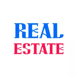 Bold Blue and Red Wordmark Design for Real Estate Logo Template